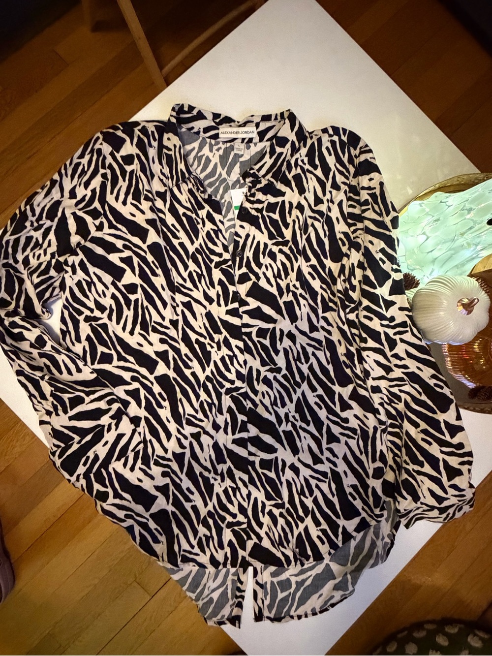 Animal-Print V-Neck Blouse in Black and White
